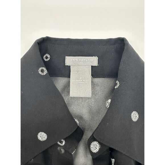 Ann Taylor Women’s Sheer Shirt Polka Dots Waist Accent & Ruffles Sz 2 B&W - Picture 7 of 7